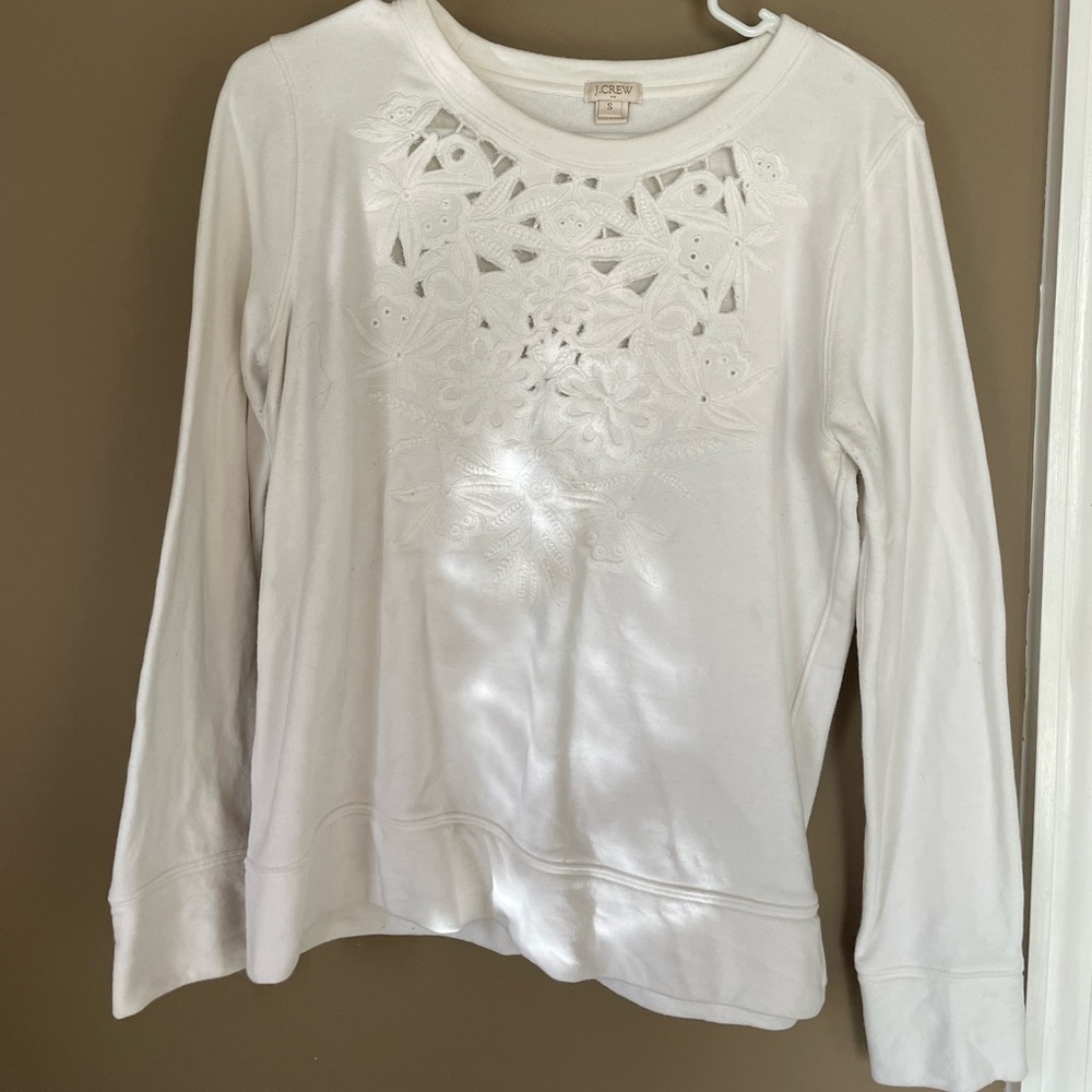 Jcrew Factory White sweatshirt with Floral cutout design